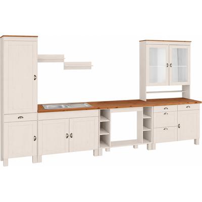Küchenzeile HOME AFFAIRE "Oslo", weiß (küche: weiß, korpus: weiß, arbeitsplatte: honigfarben), B:350cm T:60cm, Komplettküchen-Sets, Küchenzeile, Breite 350 cm, Arbeitsplatte 35mm stark, ohne E-Geräte