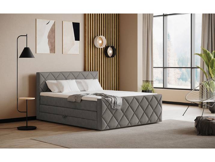 Boxspringbett Groudy 160 x 200cm Chenille Neva Grau H4