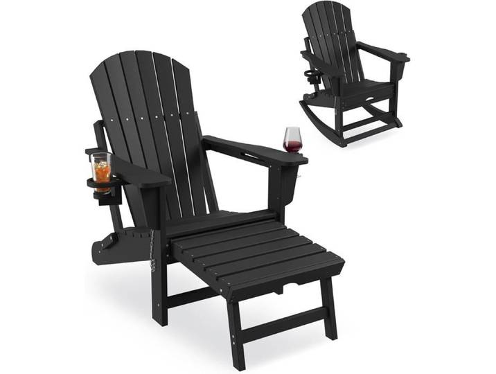 Fauteuil Adirondack Bascule 4-en-1 avec Repose-pieds Escamotable Portable et Robuste pour Jardin