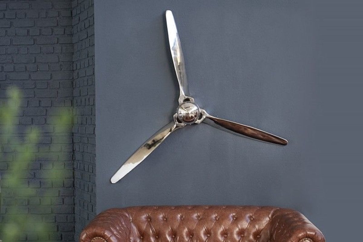 Authentieke wanddecoratie SCREW III zilveren vliegtuigpropeller 60 cm
