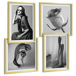 BILDER SET 4er Set - 50x50 cm & 40x60 cm Goldrahmen - Stilvolle Porträts eleganter Frauen