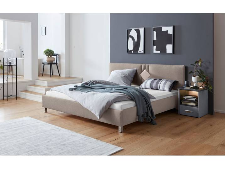 Polsterbett, Polyester, Dunkelbeige, 210×210 cm, Bonnell-Federkern- & Kaltschaummatratze, Modern