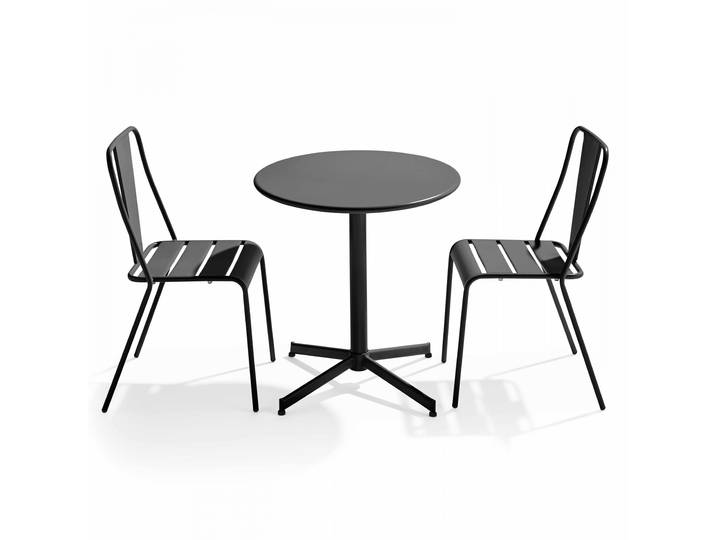 Oviala - Table de jardin bistrot ronde inclinable en métal Ø70 cm et 2 chaises