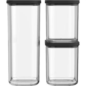 Mepal Vorratsdose Modula, aus Kunststoff, 1 - 2 Liter, transparent / schwarz, luftdicht, Set, 3-teilig