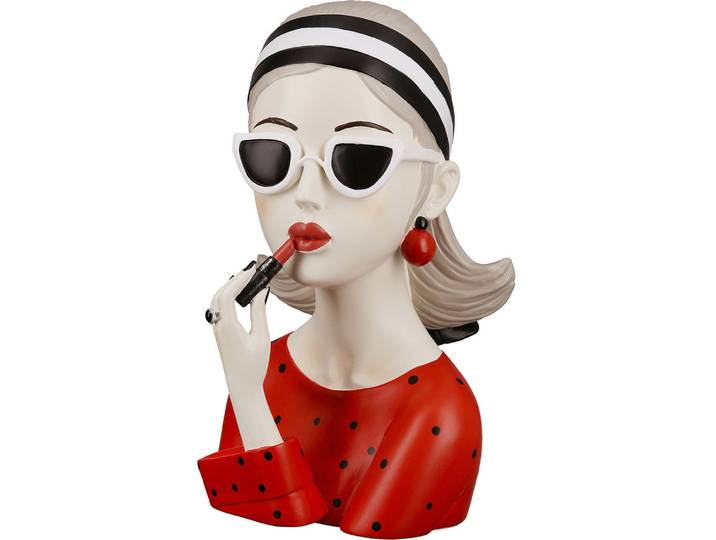 Dekofigur GILDE Figur Lady mit rotem Lippenstift , bunt, B:17cm H:26cm T:17cm, Kunstharz, Dekofiguren, Dekofigur, Gepunktetes Oberteil mit Sonnenbrille, Skulptur