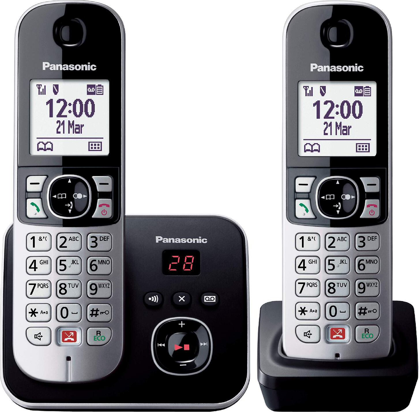 Panasonic Kx-Tg6862jtb Telefono Cordless Senza Fili Con Segreteria Telefonica E Vivavoce + Cordless Aggiuntivo Colore Nero - Kx-Tg6862jtb