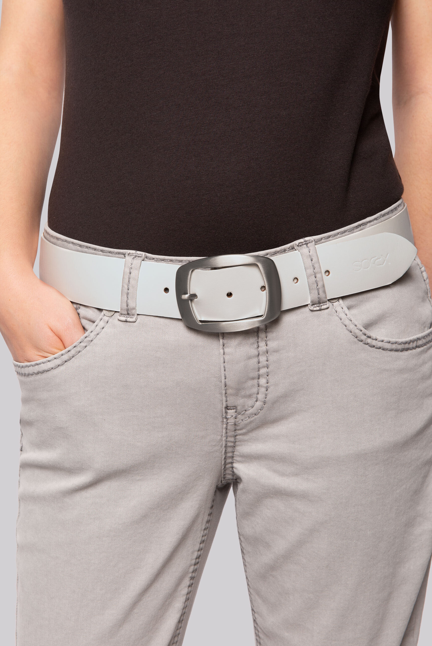 Ledergürtel SOCCX, Damen, Gr. 95, weiß, Leder, unifarben, Gürtel Ledergürtel, mit allergikerfreundlichem Verschluss