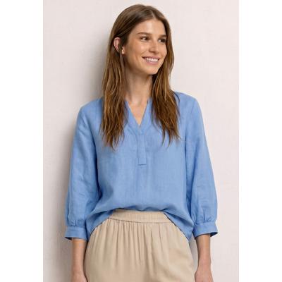 Shirtbluse STREET ONE, Damen, Gr. 38, drift blau, Web, 55% Leinen, 45% Viskose, unifarben, klassisch normal, Rundhals, Bündchen, Blusen, mit geschlitztem Rundhalsausschnitt