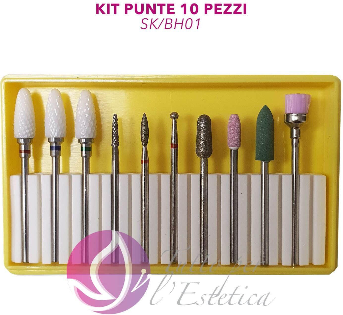 Kit Punte Fresa in Ceramica per Manicure Dry Cuticole Set da 10 Pezzi
