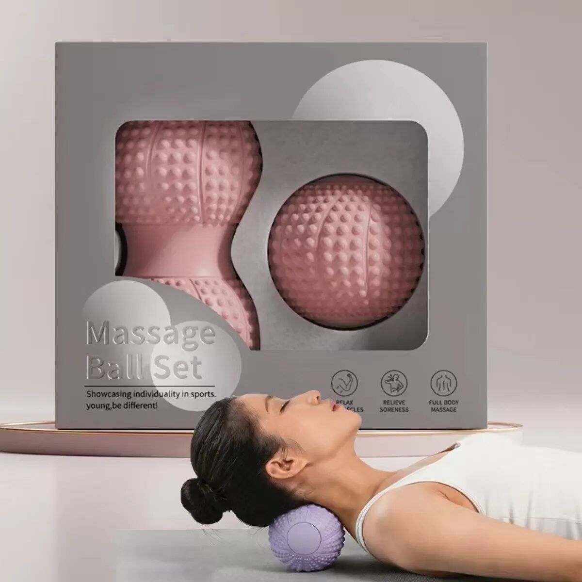 INF Balle de massage en arachide pour récupération - TPE relâchement myofascial pour dos, hanches, jambes et pieds Rose