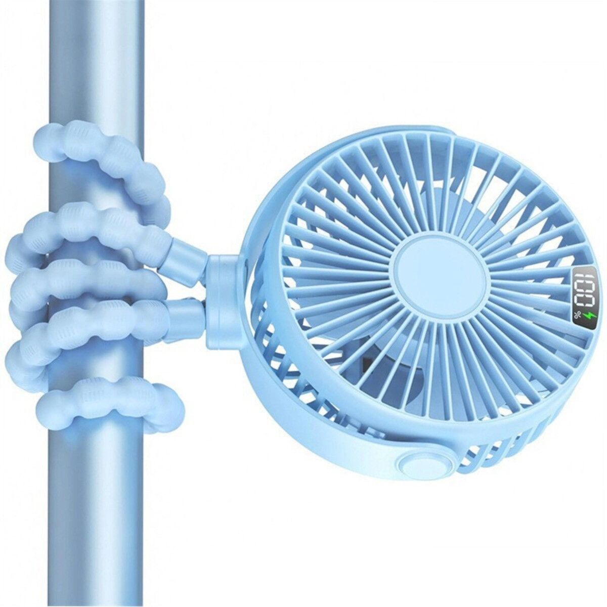 INF Octopus Kinderwagen-Ventilator 4000mAh - Flexibler Clip-On tragbarer Ventilator mit USB-C, abnehmbarem waschbarem Blau