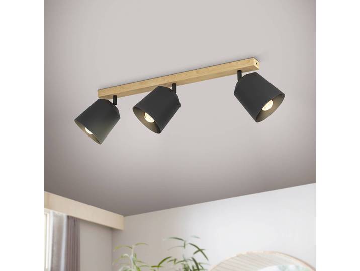 EGLO Cotorro Deckenstrahler, dreiflammig Cotorro, dimmbar, schwarz, für Wohn- / Esszimmer, Holz, Strahler