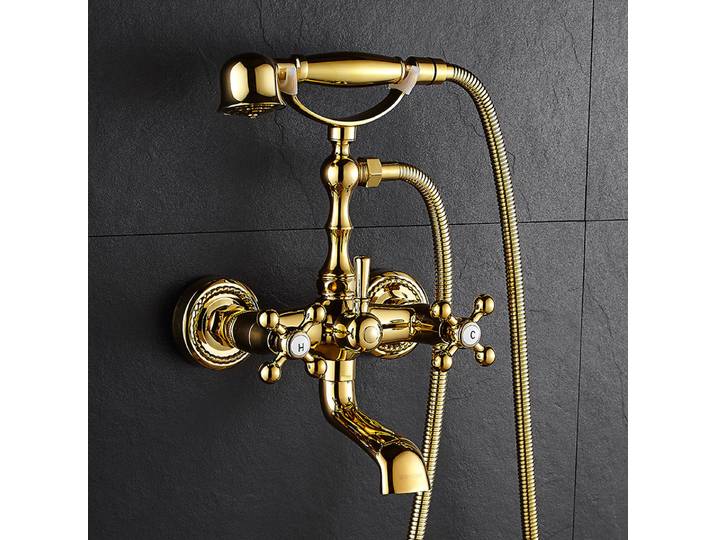 Robinet de baignoire doré, robinet de baignoire en laiton pour baignoire en bois, ensemble robinet de baignoire et douchette vertical, robinet de baignoire mural