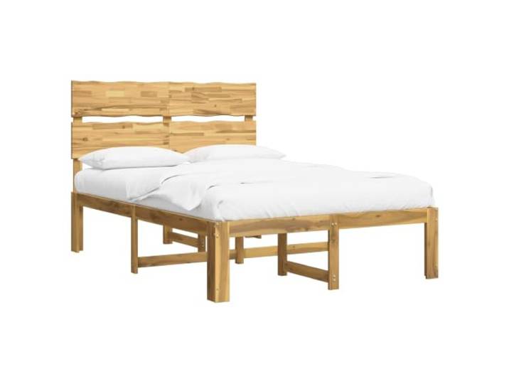 KTHLBRH Doppelbett mit Kopfteil ROSTOCK weiß 140 x 190 cm Massives Akazienholz, Doppelkanten und Kopfteil mit voller Rückenlehne, fester Lattenrost, Verwendung im Innenbereich