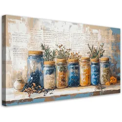 LEINWANDBILD Kräuter Gewürze Retro Küche 80x40cm