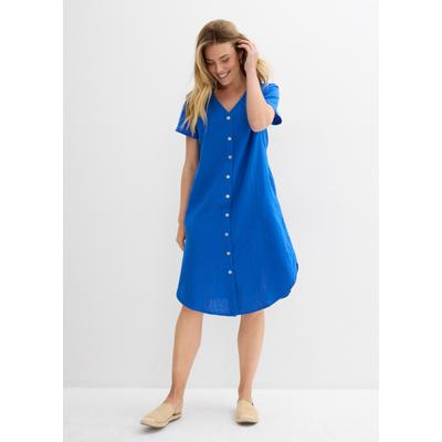 Blusenkleid BONPRIX, Damen, Gr. 40, N-Gr, blau (arktikblau), Obermaterial: 100% Baumwolle, A-Linie, Kleider Blusenkleid, aus Baumwolle, in A-Linie, mit seitlichen Eingriffstaschen