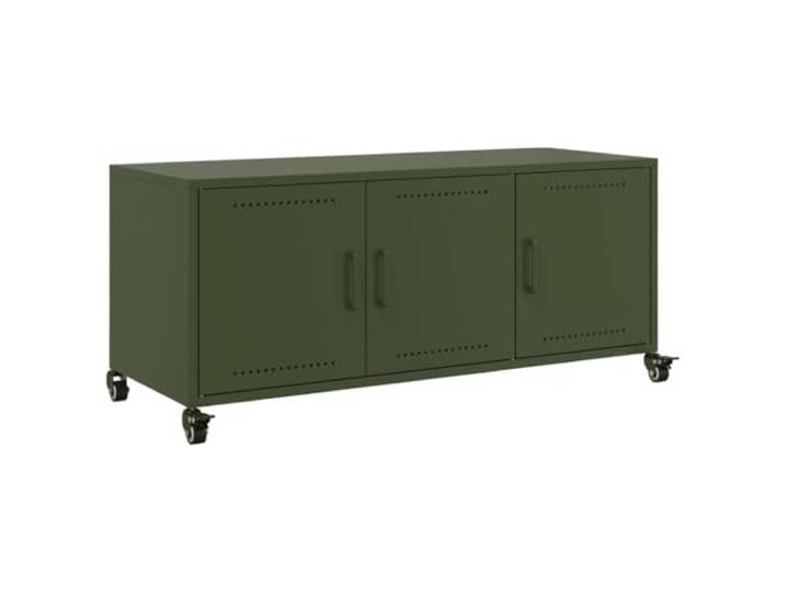 Kaorsrow TV-Schrank Olivgrün 100,5x39x43,5 cm Lowboard Metall mit Rollen Flexibles Mediencenter fürs Wohnzimmer: Robustes Stahl-Lowboard mit 3 Türen, leichtgängigen Rollen und viel Stauraum.