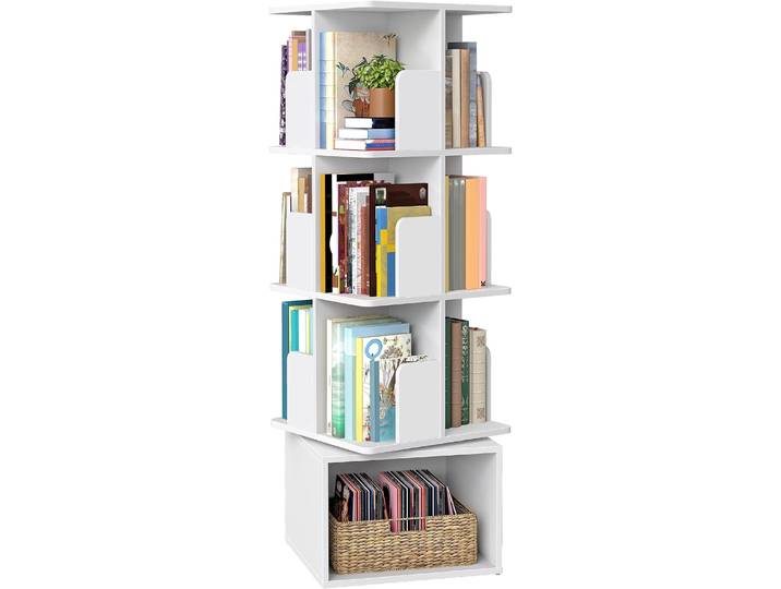 Drehbares Bücherregal 4 Ebenen 40x40x125 cm Weiss