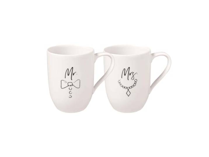 Villeroy & Boch - Statement Tassen Set Mr. & Mrs. 2 teilig Weiß und Schwarz Spülmaschinenfest, Mikrowellensicher, Mr & Mrs Tassen Hochzeit, Mr und Mrs Geschenke, Kaffeetasse, Becher, Premium Porzellan