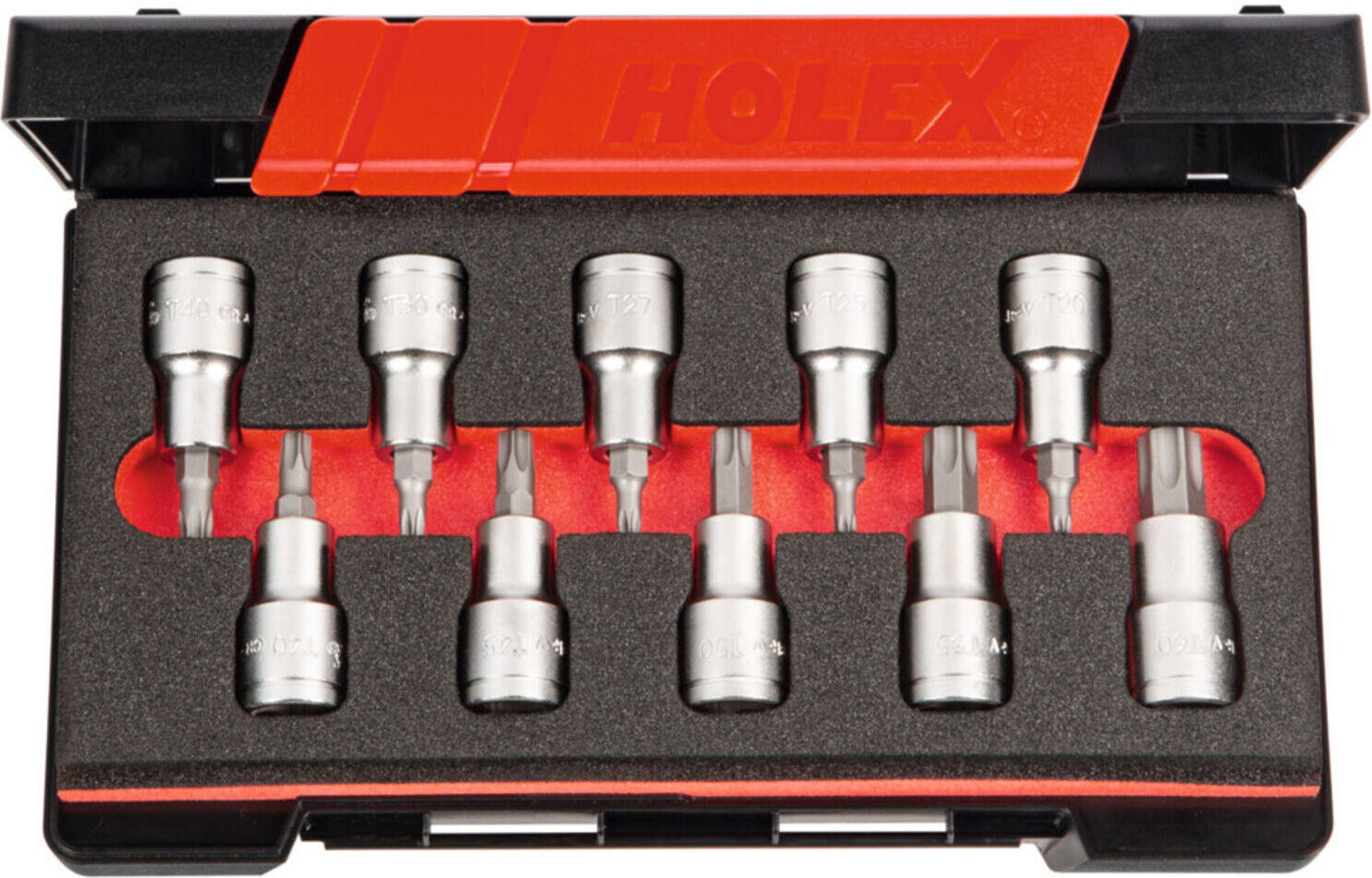 Holex Satz Schraubendreher-Einsätze für TX 1/2 Zoll-Vierkant 10-teilig, Anzahl Einsätze: 10 (639528 10)