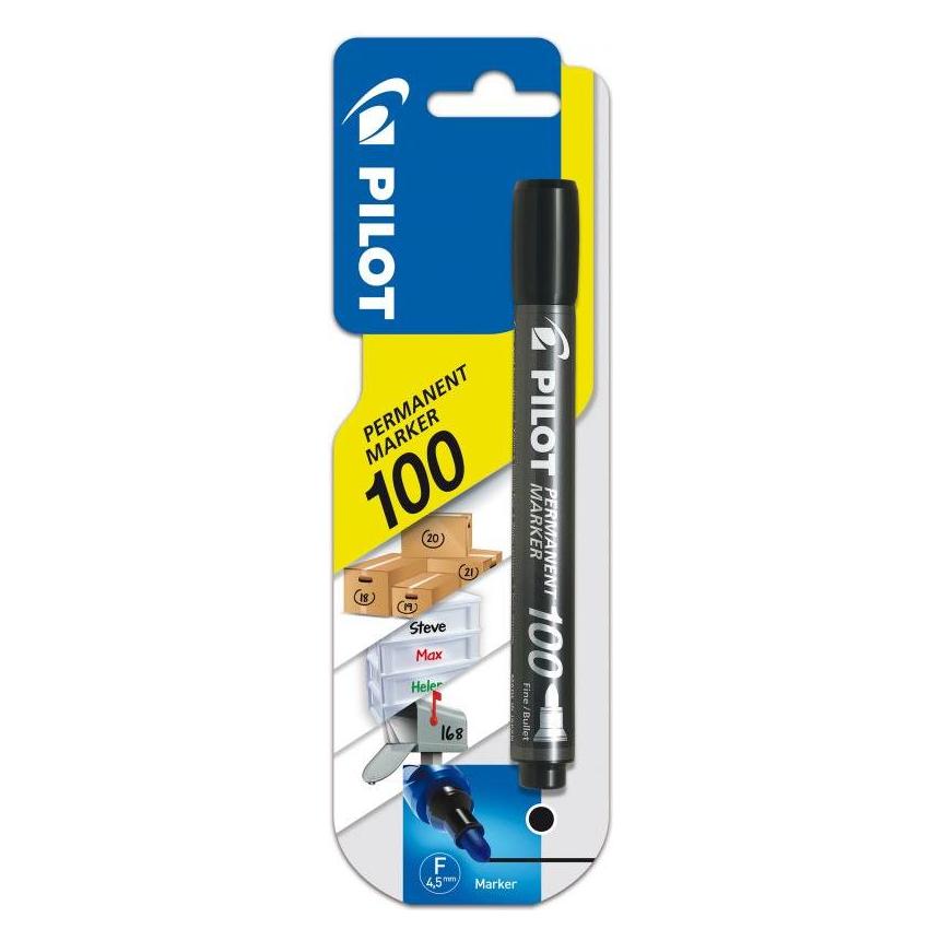Pilot Permanent Marker 100 Textmarker 1 Stück Schwarz Feine Spitze (1x) (002705)