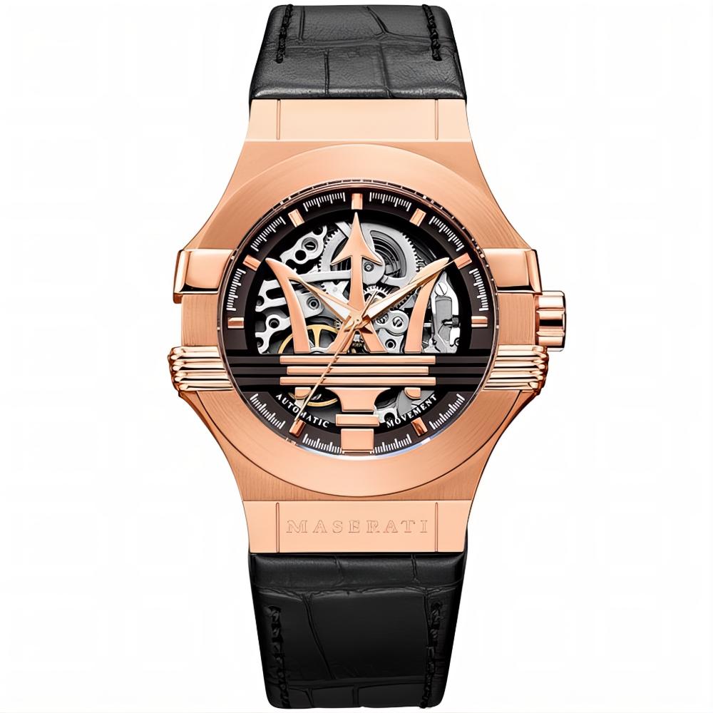 Maserati R8821108025 Automatische Skeleton Wijzerplaat Herenhorloge in Roségoud en Zwart