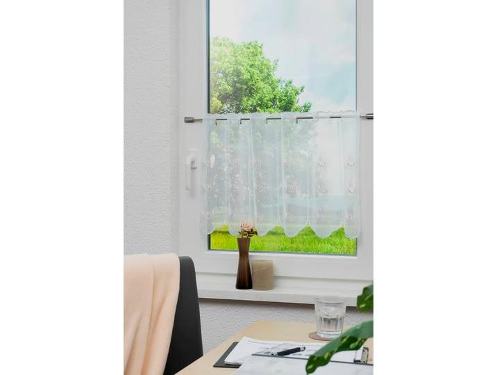 Panneaux STICKEREIEN PLAUEN Monika Gr. 1, weiss (weiß, beige), B:95cm H:35cm, Voile, Polyester, Gardinen, Panneaux
