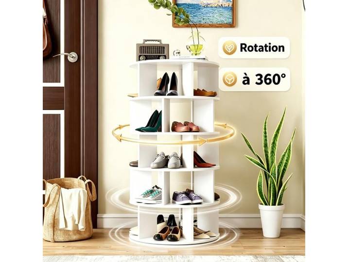 URTR Meuble à Chaussures à 5 niveaux - Armoire à chaussures rotation 360° - Compartiment ouvert - Panneaux de particules - Blanc