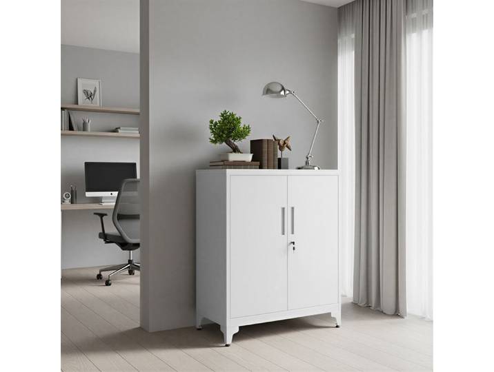 Armoire de Bureau à 2 Portes Verrouillable en Acier pour Bureau Salon Gris