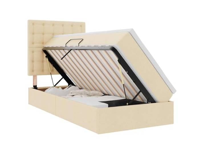 KKgypkn Hier ist der optimierte Titel gemäß Ihren Vorgaben: **Seitenliftbett Creme 90x200 mit Matratze, Stauraumbett aus Kunstleder mit schwarzem Rahmen und hydraulischem Lift**