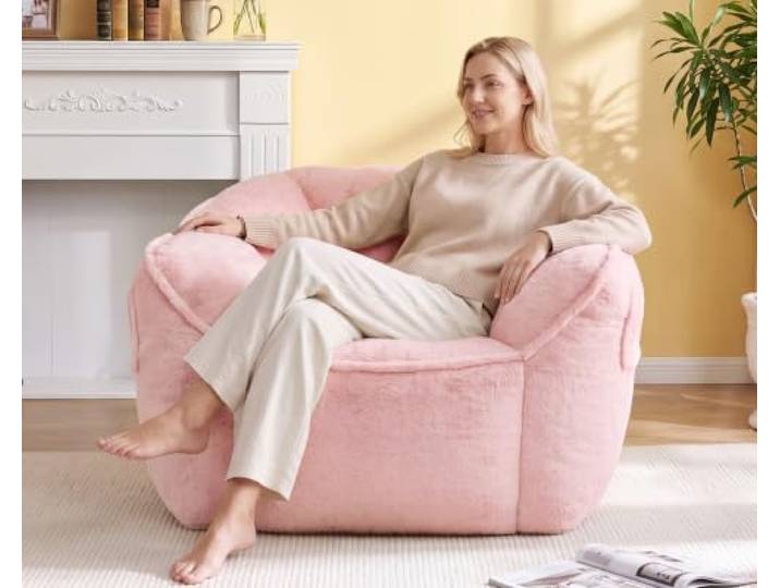 Vipbear Sitzsack für Erwachsene,Sitzsack in Blumenform mit Armlehnen Rückenstütze und Memory-Schaum-Füllung, Lounge Sitzsack für Wohnzimmer Schlafzimmer,（XXL-Rosa)