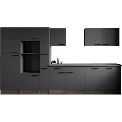 Küchenzeile RESPEKTA "Oliver", küche: grau, front: grau matt, korpus: eiche york nachbildung, arbeitsplatte: eiche york nachbildung, B:370cm H:205cm T:60cm, Komplettküchen-Sets, Küchenzeile, Breite 370 cm, 90 cm Arbeitshöhe, in exklusiver...