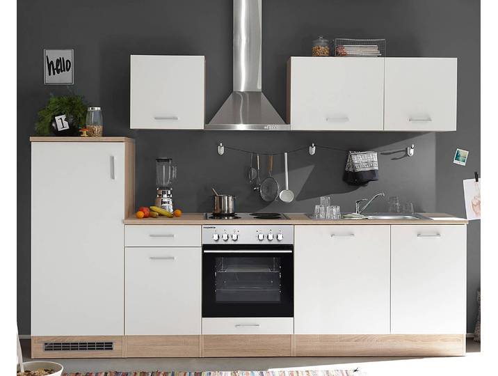 Küchenzeile Petunia 280cm Braun/Weiß Kochplatte mit Elektrogeräten