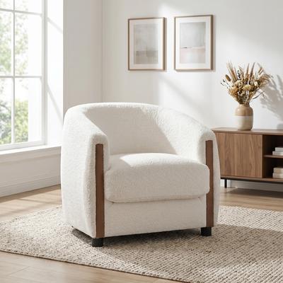 GREATPLANINC Mid Century Lounge Chair Barrel Accent Chair with Wood Side Panels