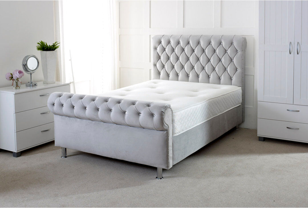 Mercer41 Charity Upholstered Bed Silver Double (4'6)