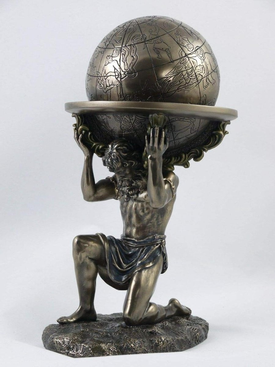 Atlas Sculptuur Griekse God Beeldje in Antiek Brons, Hoogte: 23 cm