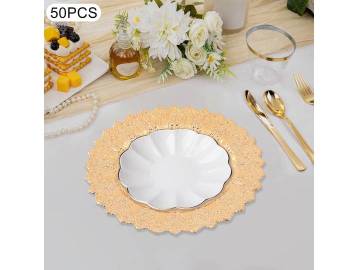 Assiettes rondes élégantes et antiques pour chargeur de dîner, 50 pièces, 33cm, rangement empilable, pour fête de mariage, décoration de Table de Restaurants