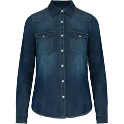 Kariban Damen Denim Bluse langarm K518 blue jean L