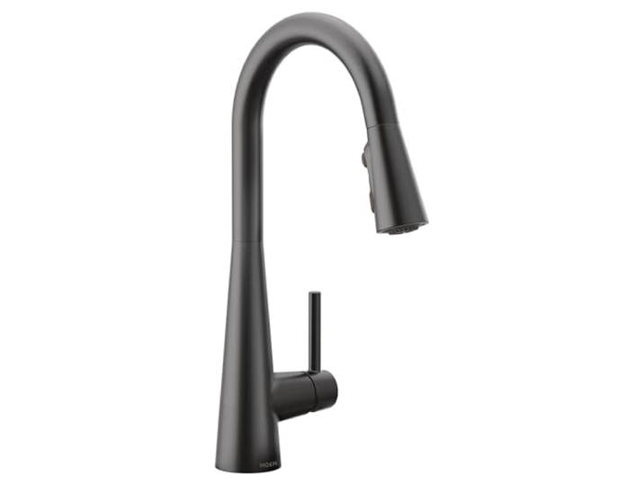 Moen Schlanke, mattschwarze Einhand-Küchenarmatur mit PowerBoost-Technologie für schnelleren Wasserfluss, Moder Küchenspüle Wasserhahn mit Pulldown-Sprüher, 7864BL