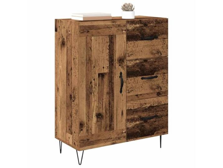 KTHLBRH Anrichte aus Holz, 69,5 x 34 x 90 cm, Altholz 3 Schubladen, 2 Türen, Beine aus Eisen, Griffe mit Stange, großer Stauraum
