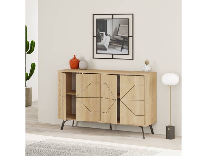 Skye Decor, Dune- Dune DTE, eichenfarbig, Kommoden, 62,4x123x35 cm, 100% Melaminbeschichtete Partikelplatte
