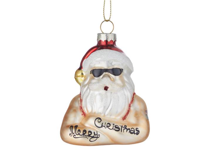 Baumanhänger Santa mit Tattoos 5 x 8 x 6cm Rot/Rot