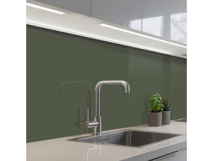 KitchenYeah© Küchenrückwand Selbstklebende Kitchen Wall Protector Küchen 60x400 cm - Rückenwand Küchenfronten Küchenrückwände Küche Wand Grün - Einfarbig - Olivgrün