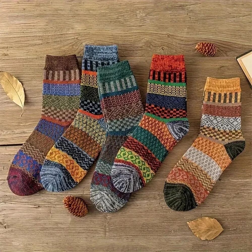 INF 5 Paar Polyester Crew Socken - Mehrfarbiges Muster Socken Pack