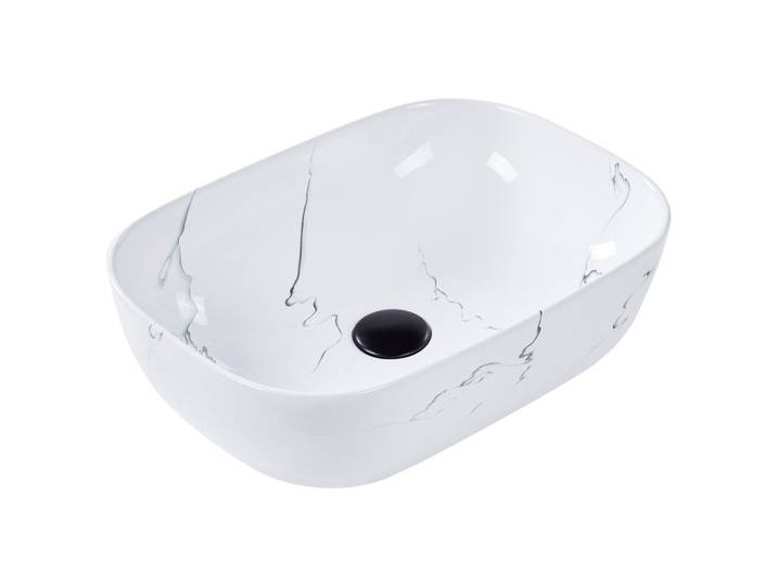 Beliani Aufsatzwaschbecken Weißer Marmor 47/34 cm Keramik Hopi, Oval, 47x14x34 cm, Badezimmer, Waschbecken & Armaturen, Waschbecken