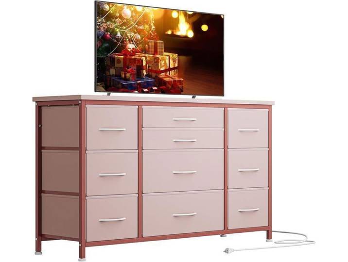 COMMODE DE CHAMBRE Commode 10 tiroirs en tissu Commode de chambre ROSE Style Moderne-120X40X70CM
