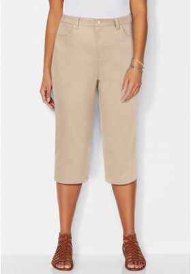 Plus Size Women's Softluxe Sateen Stretch Capri by Catherines in Chai Latte (Size 28 W)
