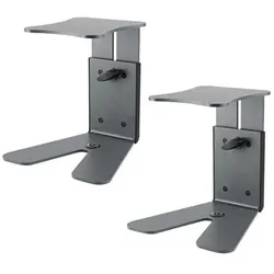 K&M 26772 Tischstativ für Boxen Basalt-Grau 2 Stück (Ständer, Höhenverstellbar), Lautsprecher Ständer + Wandmontage, Schwarz, Grau