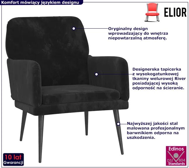 Edinos Czarny tapicerowany welurem fotel D2-A72