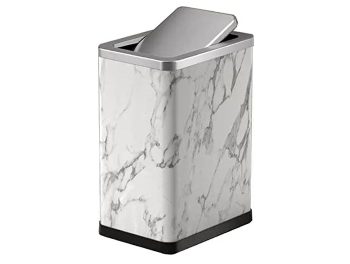 OIFAODAO Mülltonnen， Kleiner quadratischer Edelstahl-Mülleimer mit Klappdeckel Küche(A,15L)